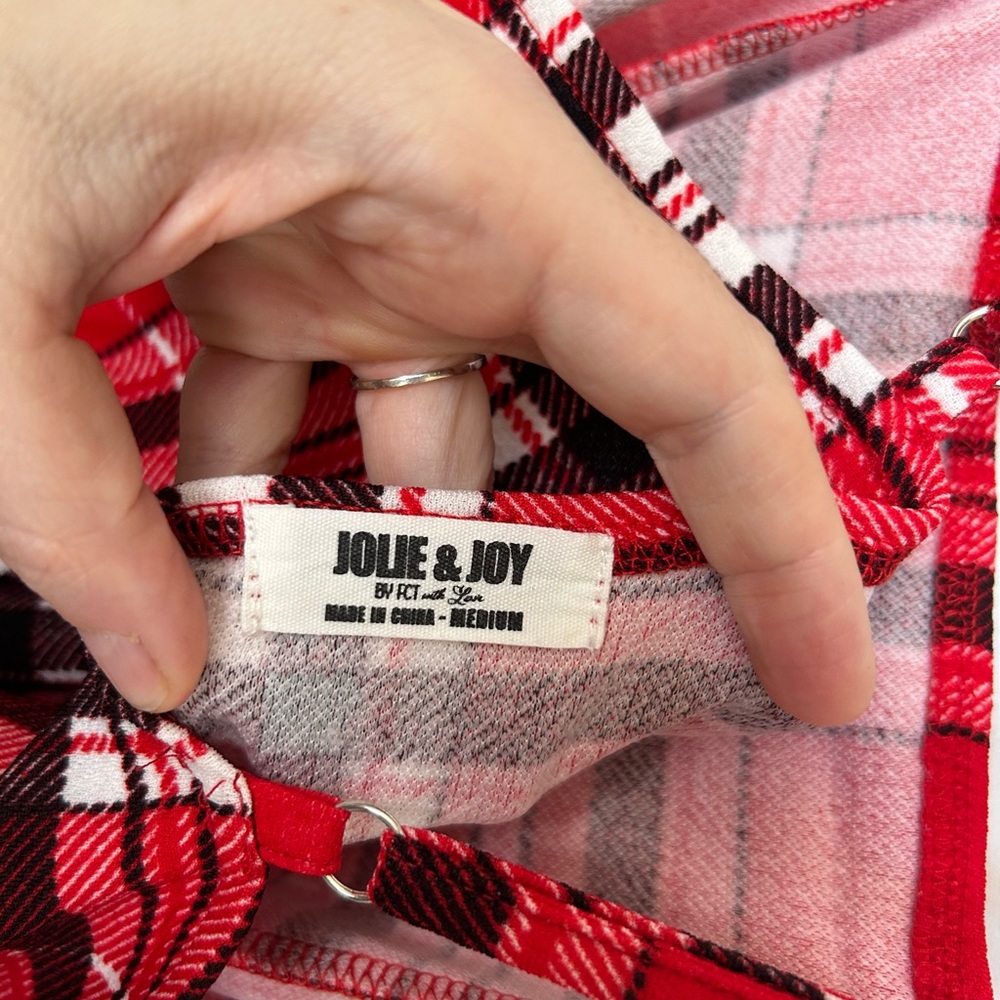 Punk 90s Grunge belted red plaid jumpsuit spaghetti straps stretchy material - Picture 5 of 8